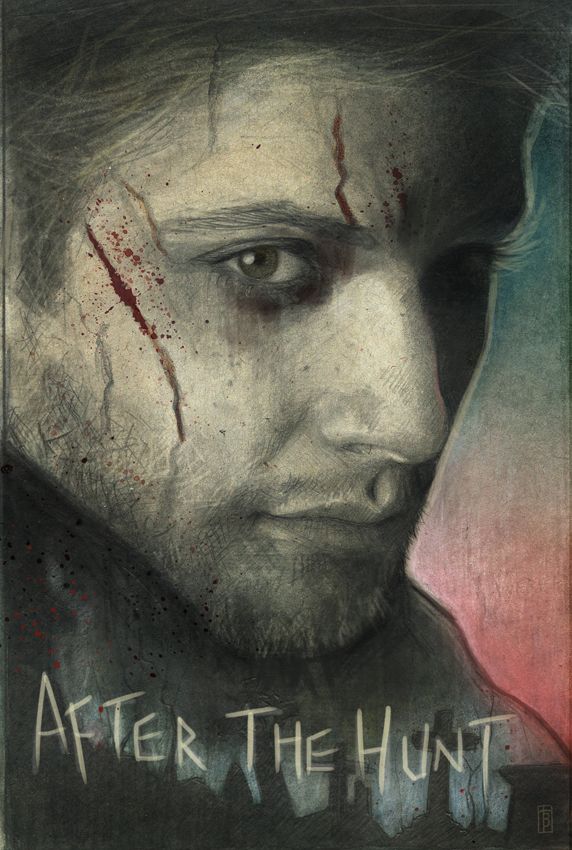 Portrait of Dean Winchester, after a hunt, with red scratch marks on his face. Graphite & colour pencils plus watercolour on toned paper. 
Text and outline added digitally.