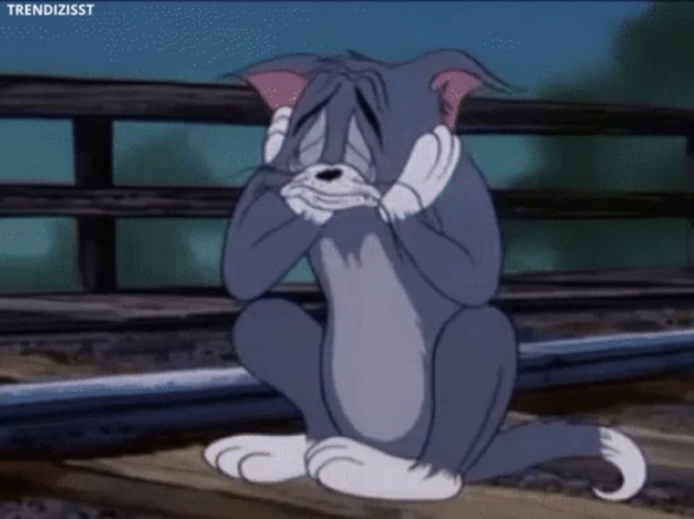 a cartoon of a cat with a sad look on his face and the words trendizisst above him