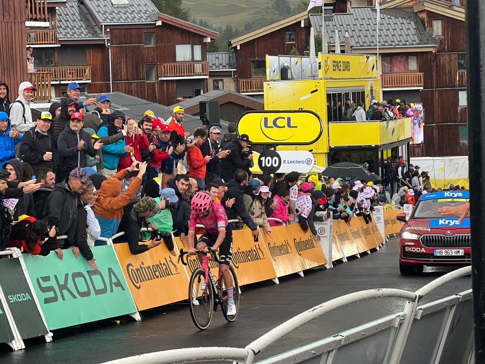 Ben Healy bikes uphill to the Tour de France finish 