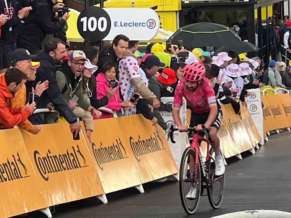 Ben Healy bikes uphill to the Tour de France finish 