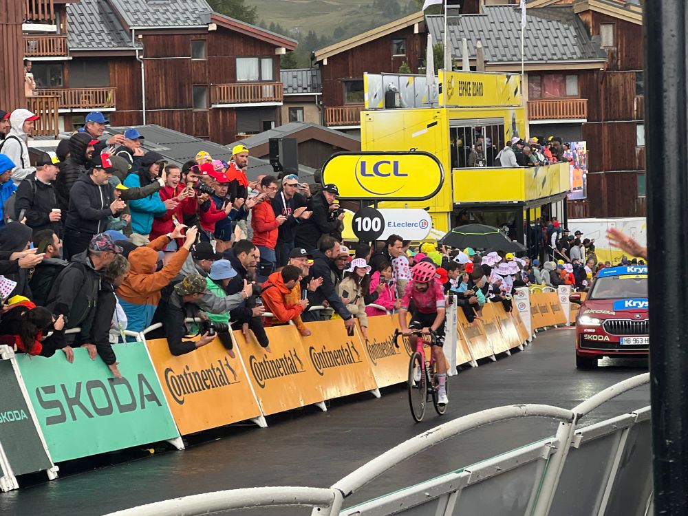 Ben Healy bikes uphill to the Tour de France finish 