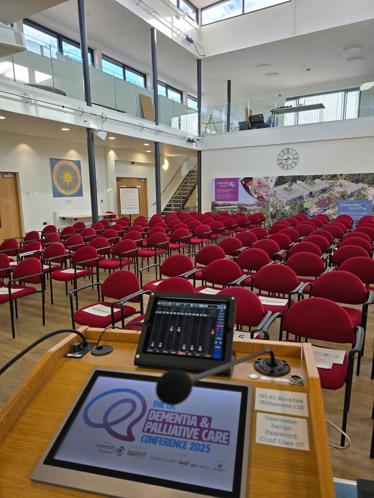 Start of the day, empty conference hall at UK Palliative Care and Dementia conference 