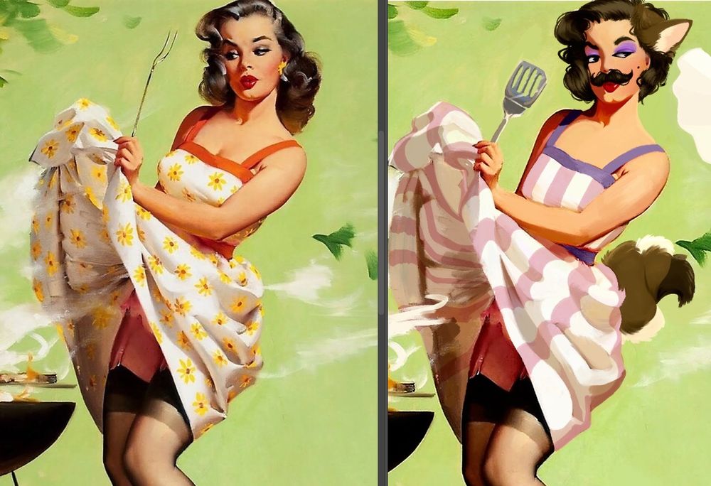 Side by side of the original image Alex's commission was drawn over.