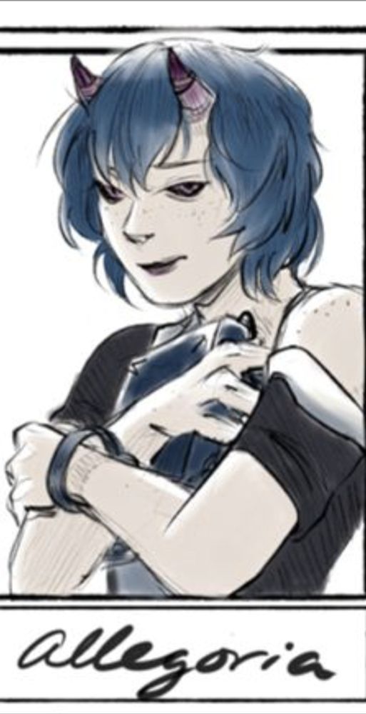 Lovely sketch of Allegoria by Riri (@itsriri.bsky.social) for a "Give me 6 of your characters challenge).

#OC #Art #Sketch #artchallenge