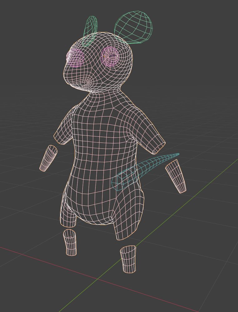 Another screenshot. The polygons now have a clear flow around the body to deform better. The polygons around the shoulder and legs are going around the shapes.