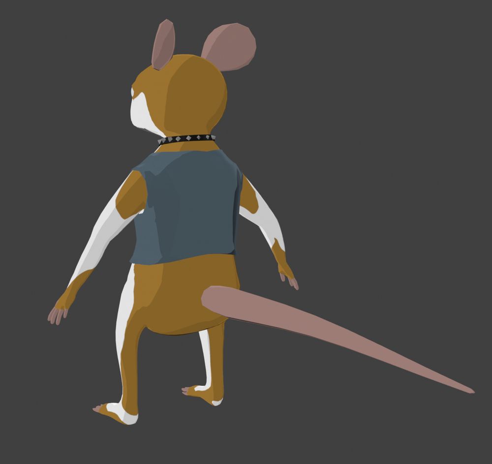 Screenshot showing the backside of the model. You can see how the brown pattern on his legs connects to the pattern on his back. The pattern on the hands goes up to his forearm and ends in a small, wavy pattern below his elbows.