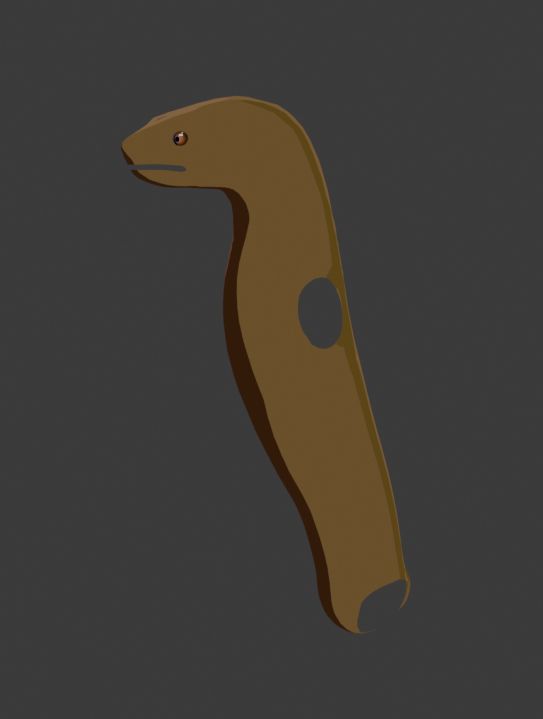 Screenshot from inside Blender showing a brown mustelid-like character standing upright with its head looking forward. The arms, legs, tail, and ears are missing from it.