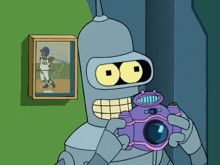 Robot Bender of Futurama takes a picture. Neat. 