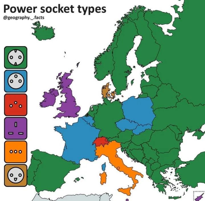 Different socket types of European countries 