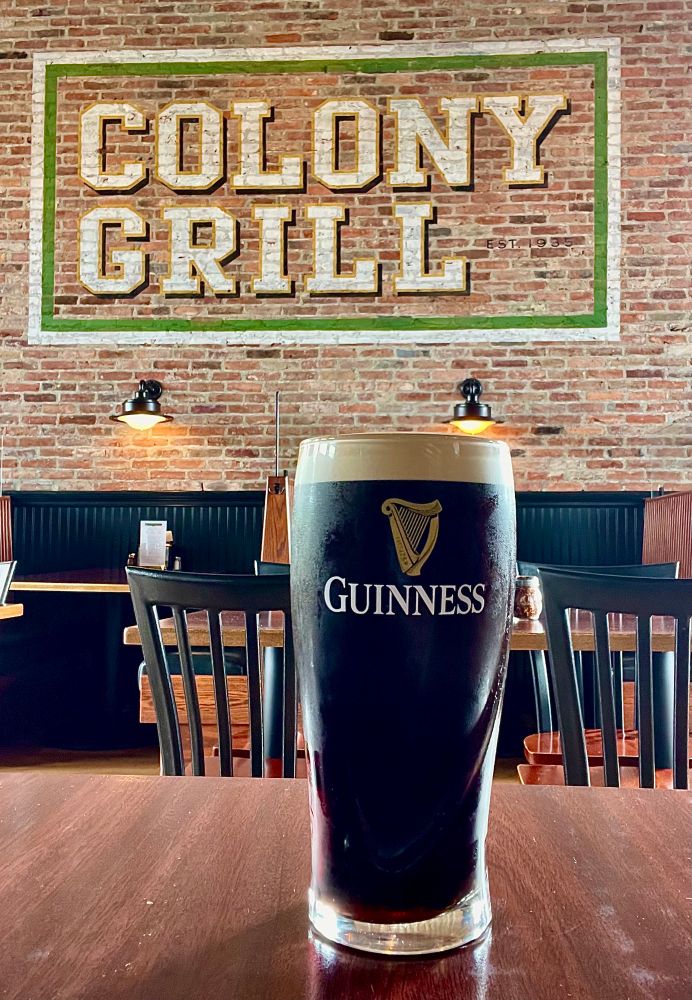 “Pint” glass of Guinness at Colony Grill.