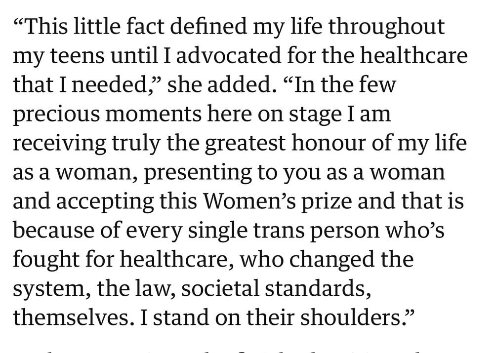 Quote from Yael van der Wouden: “…every single trans person who’s fought for healthcare, who changed the system, the law, societal standards, themselves, I stand on their shoulders.”