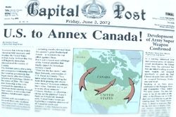 A newspaper from Fallout 3 that says the US to annex canada!