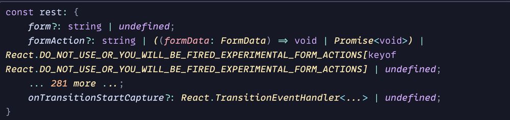 Screenshot of a Button type showing React's internal "React.DO_NOT_USE_OR_YOU_WILL_BE_FIRED" types.