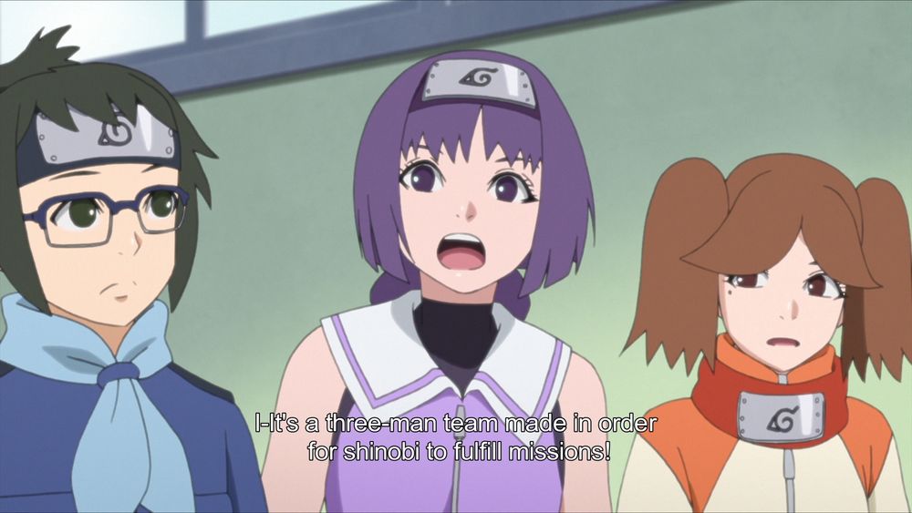 Sumire: "It's a three-man team, made in order for shinobi to fulfill missions!"