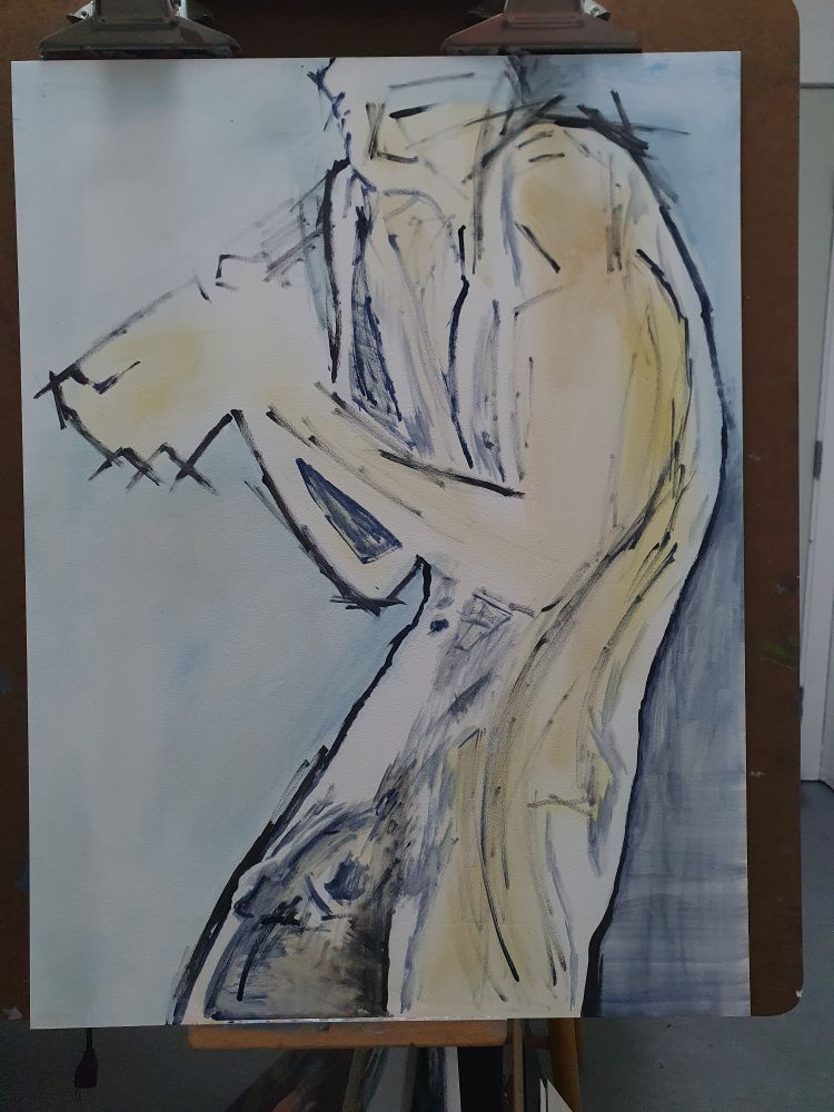 Watercolor of male figure on primed wood panel. 18" x 24"  unfinished painting. 