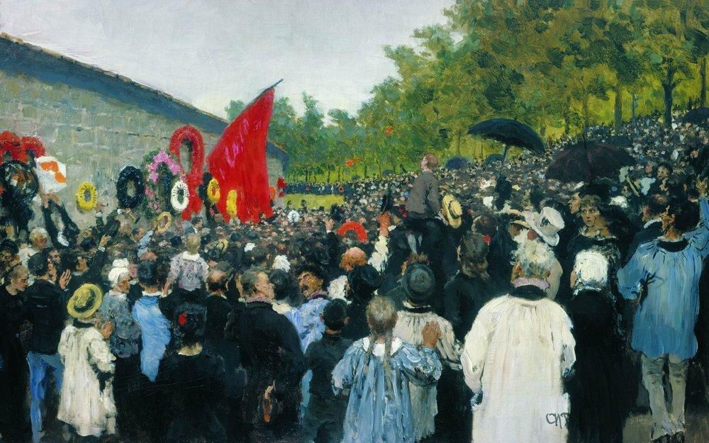 The Annual Memorial Meeting Near the Wall of the Communards in the Cemetery of Père Lachaise in Paris