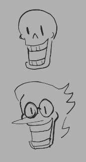 a sketch of papyrus from undertale over a sketch of spamton from deltarune with a similar shape head