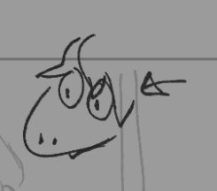 a rough sketch of susie with wide eyes and hair tousled, poking out from the edge of a mirror.