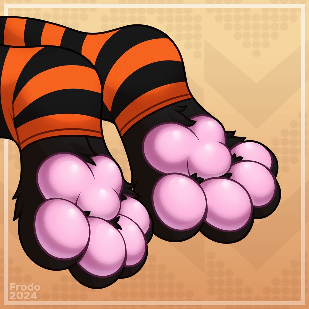 Cali’s footpaws with pink beans! And orange and black stockings!!