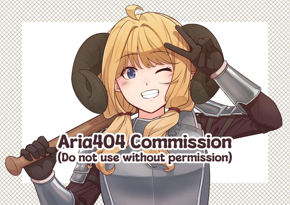 Commission work. Original character. She is winking to the camera in her armor and holding a baseball bat on her right hand, and her left hand doing a peace pose.