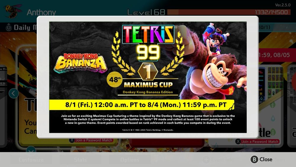 DK Bananza Tetris 99 details 