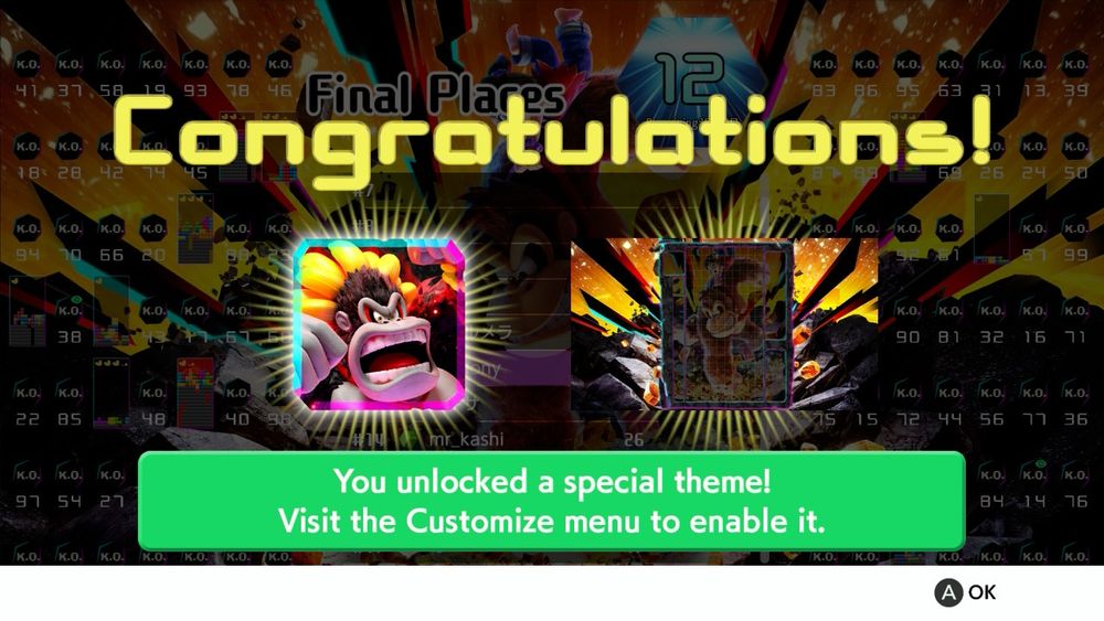 DK Bananza theme unlocked in Tetris 99