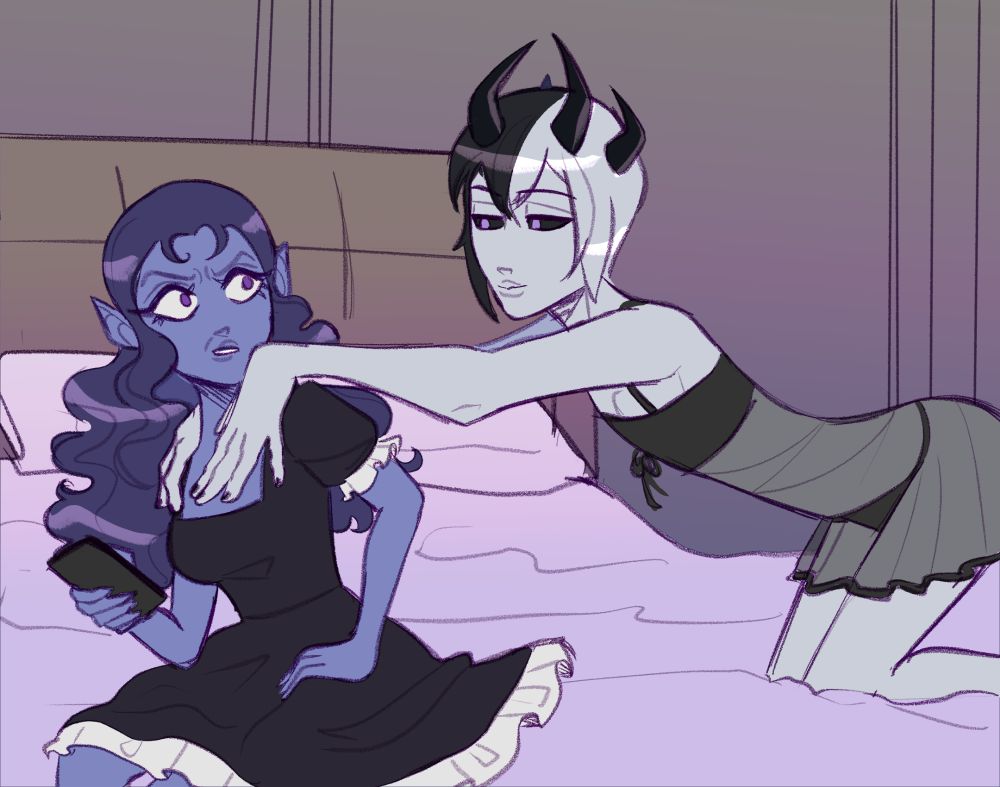 Man wearing lingerie attempts to seduce disgusted woman.