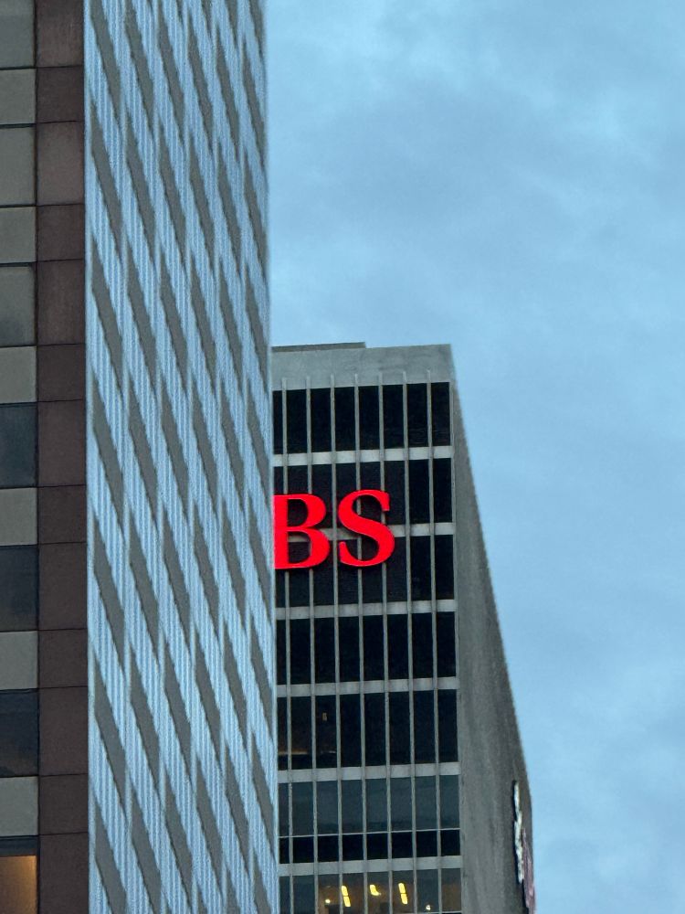 Tower with “BS” in red letters