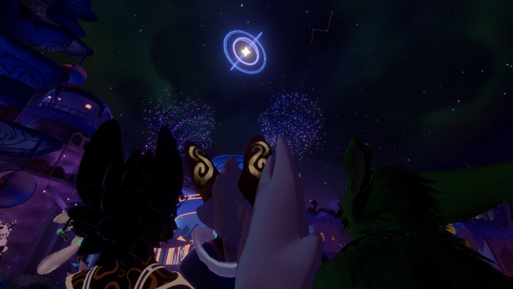Bobito, Elliepop, and Texel enjoying the fireworks show at Furality Somna 2025