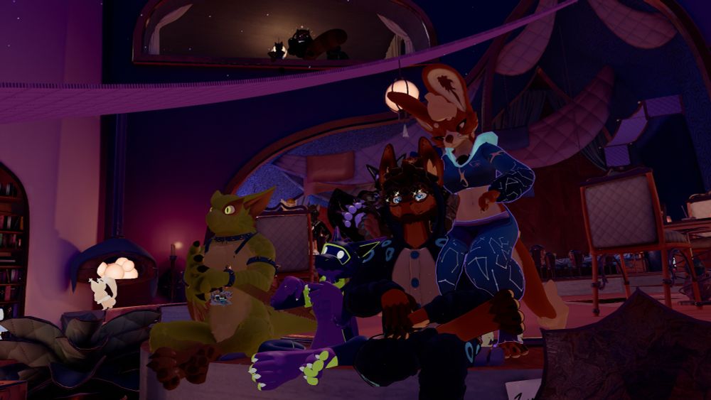 Texel, Quartz, Bobito, and Elliepop watching the closing ceremony at Furality Somna 2025