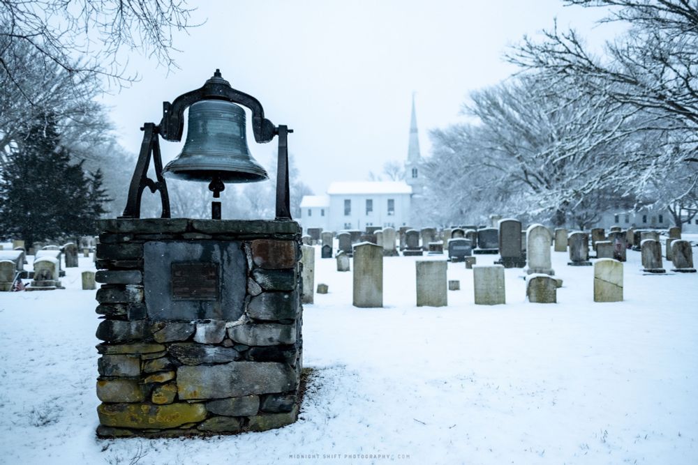 A snow covered cemetery in Little Compton, Rhode Island. 
