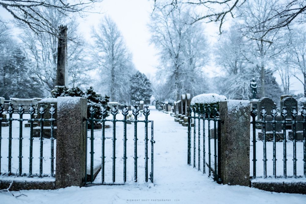 A snow covered cemetery in Little Compton, Rhode Island. 