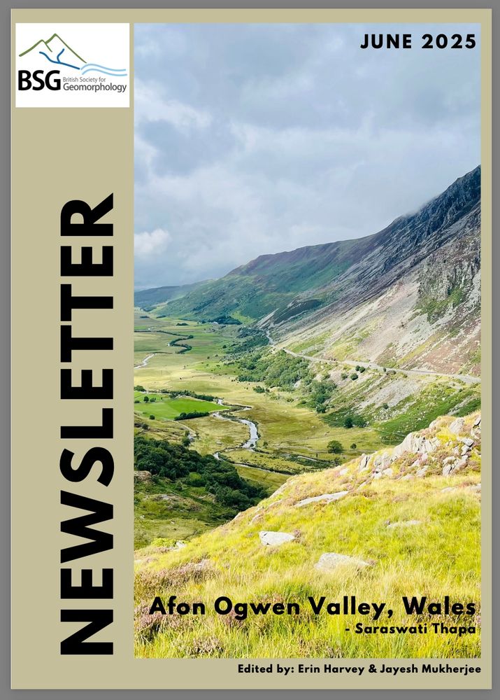 The front cover of our June newsletter with a photo showing a U shaped valley in Wales, with a narrow river meandering through the valley.