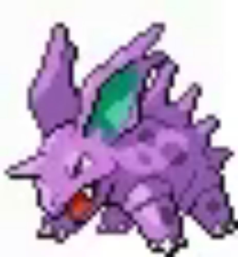 a pixel art drawing of a purple pokemon with wings and a red tongue .