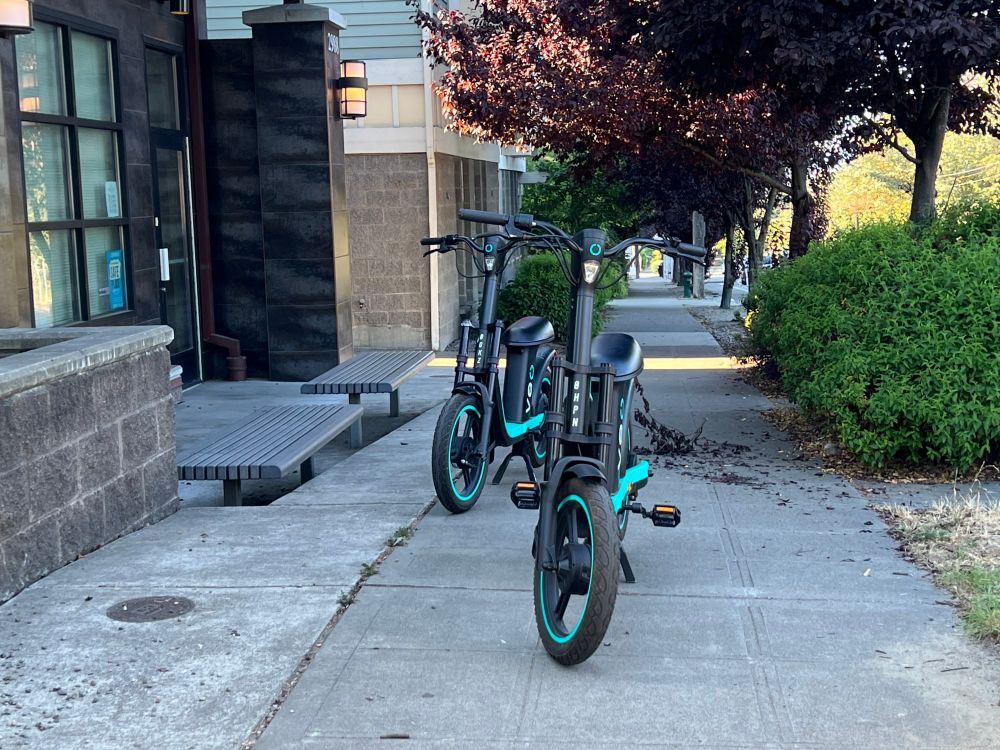 electric bikes on "sharing" network blocking a sidewalk