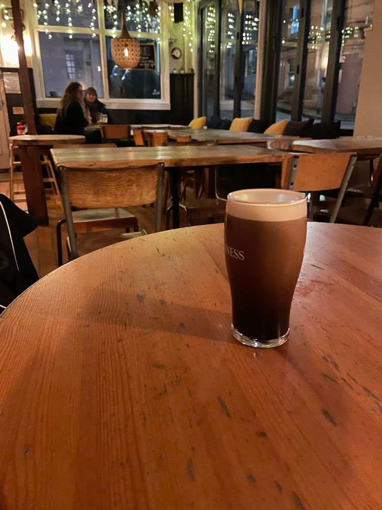 A pint on a table in the geese pub in Brighton 