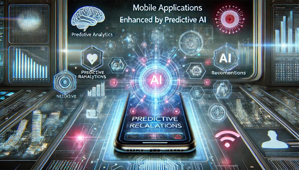 Image generated with IA with a futuristic background with a mobile on the center and IA references.