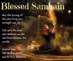 Blessed Samhain
May the turning of
the year bring you
strength & joy

Call upon the past
& celebrate as the
veil thins between the 
worlds.

Honour your
Self, Mother Earth,
& All Your Relations.
Blessed be

A woman is sitting amongst a pumpkin patch lifting her arms to the light.
