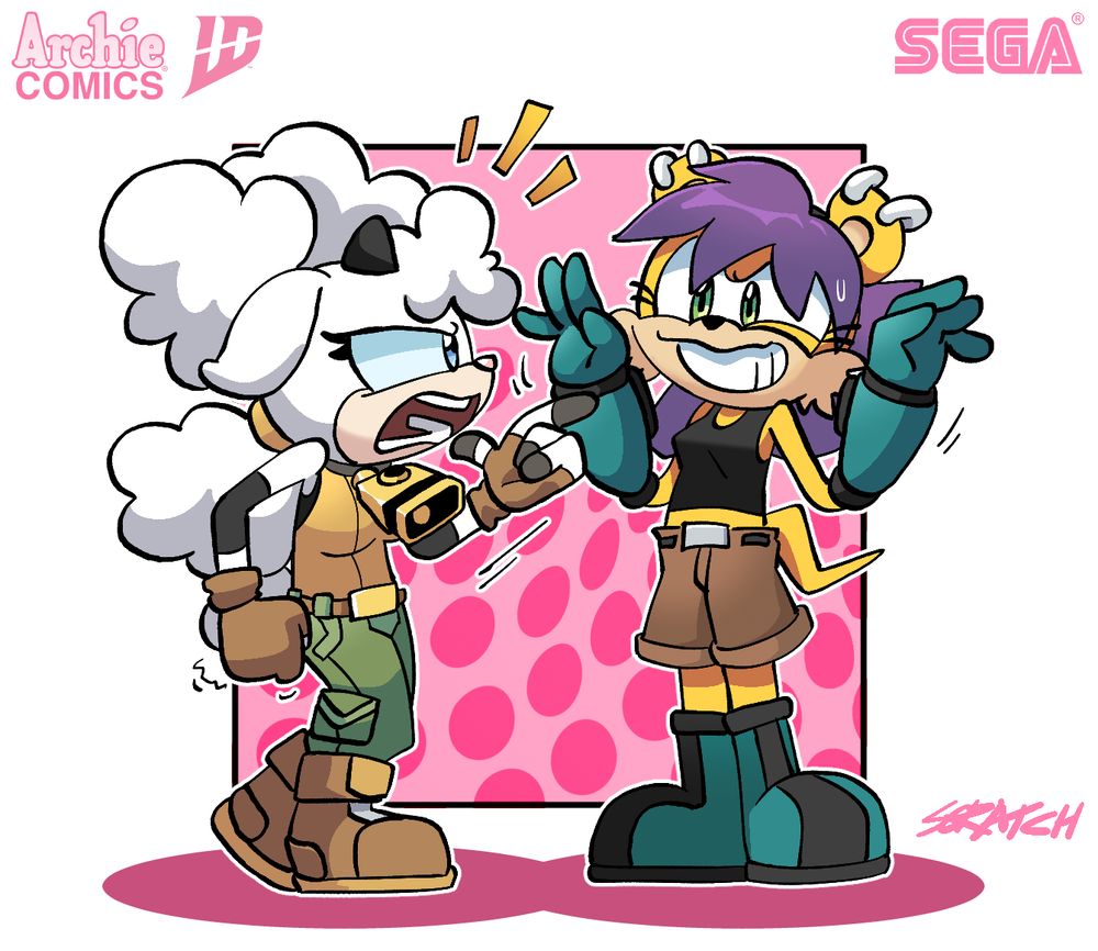 a colored piece featuring lanolin the sheep from the idw sonic comics and mina mongoose from the archie sonic comics