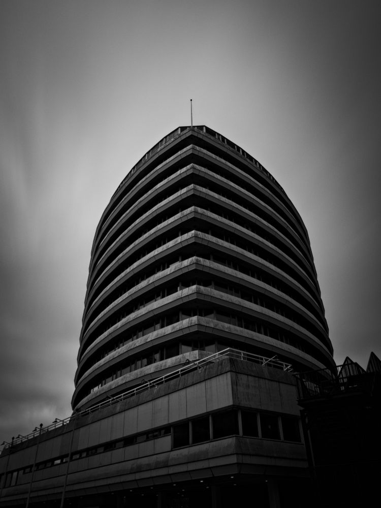 Black and white hotel in liverpool long exposure