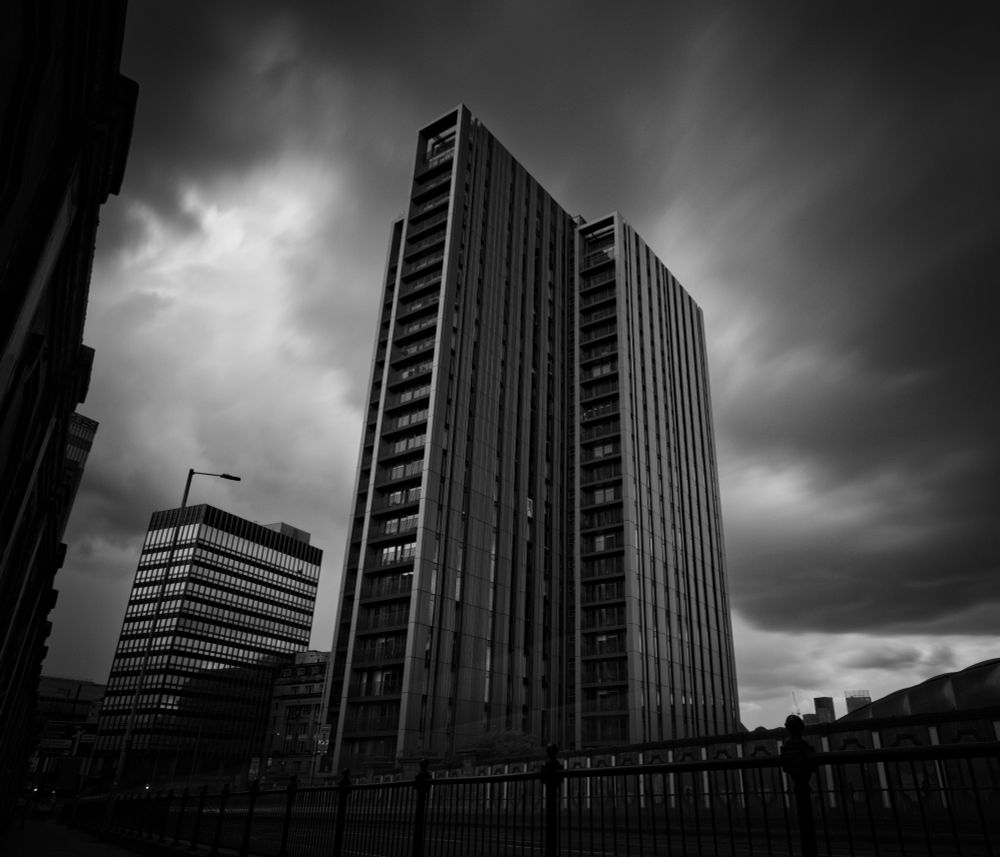 View from cheetham hill Rd, Manchester. Black and white long exposure
