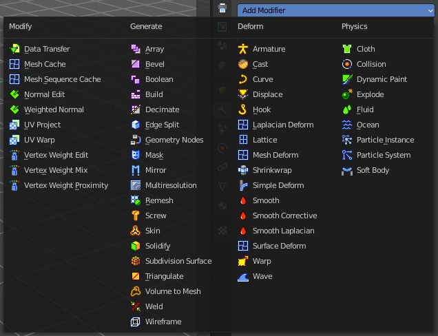 The Bforartists version of the same menu. Each tool has a different icon in bright, readable colors. It's much easier to tell the difference between tools, even if you squint.