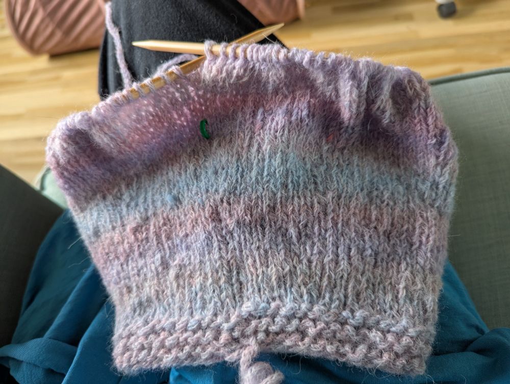 Current progress, up to 116 stitches around, transferred to larger circular needles but kept the same size needles (size 10/6mm)