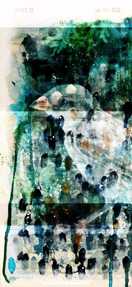 Mixed media digital collage of abstract painting with a bird