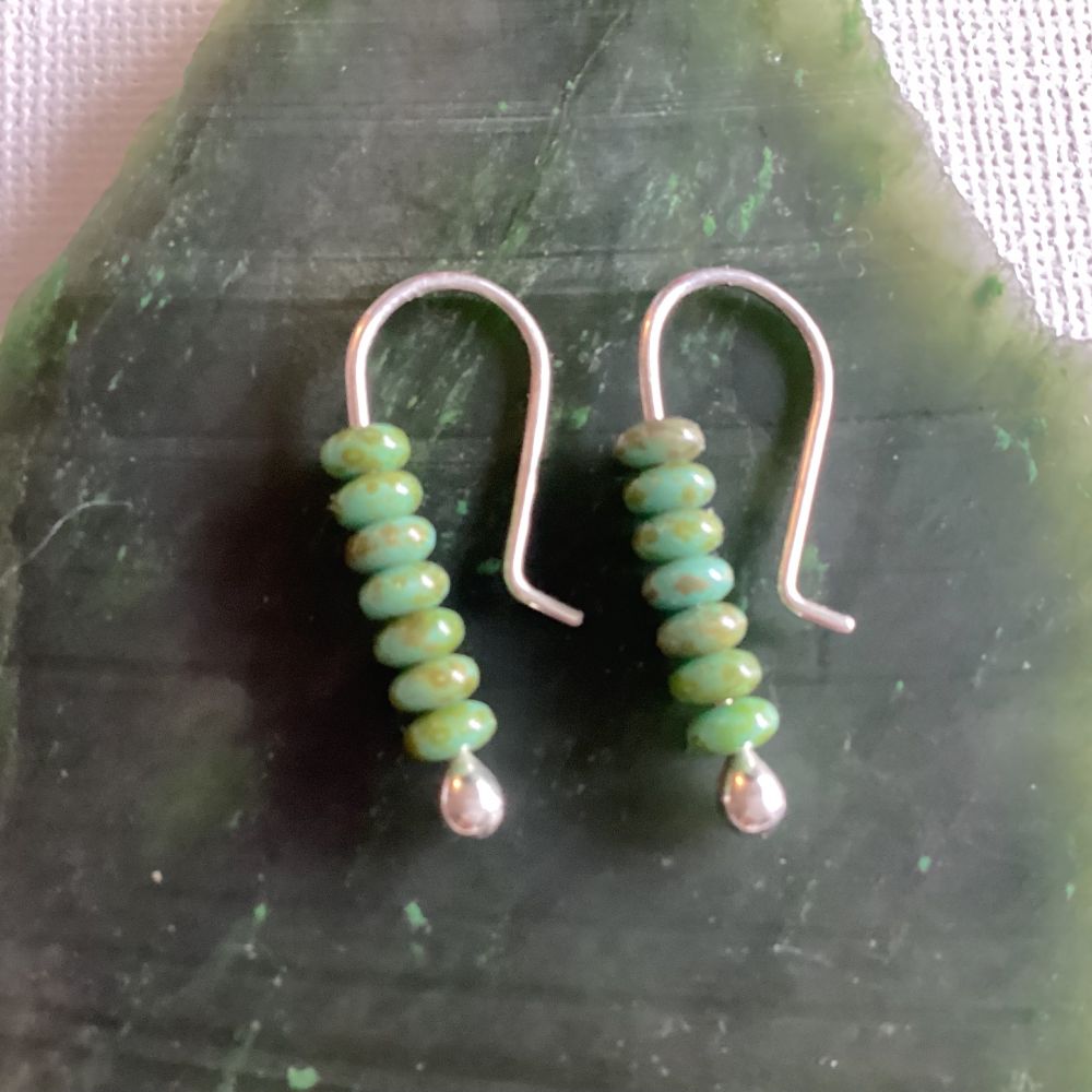 Turquoise Silver Earrings * Small Silver Earrings with Czech Glass Beads * Simple Silver Hooks * Easy Wear
