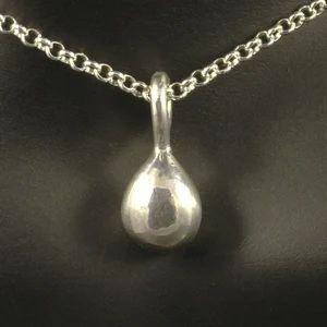 Silver Drop Pendant with Chain * Solid Argentium Sterling Pebble Necklace / Modern Minimalist Upcycled Recycled MetalRocks Eco-Friendly