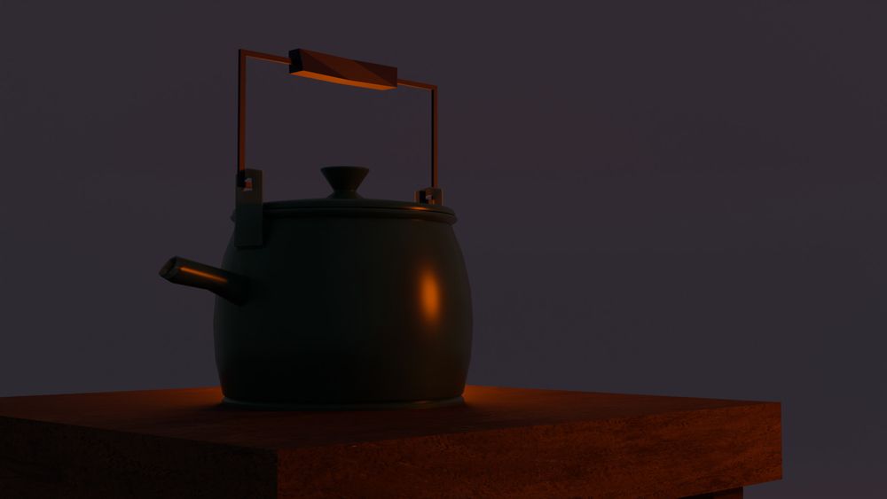 3D render of a teapot on top of a wooden table