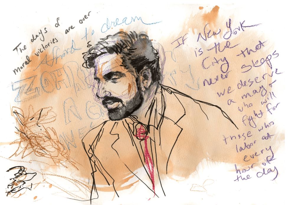 Molly drew her ‘Portrait of  Zohran Mamdani ’ from life at his pre-election rally at New York’s Terminal Five. Own a gorgeous piece of art and help us make history as we elect NYC’s first Socialist ma...