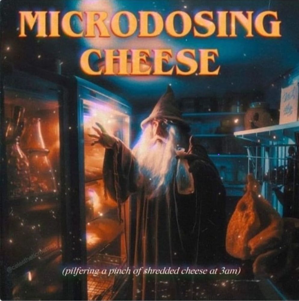 A vintage picture of an old wizard with the following text: Microdosing cheese