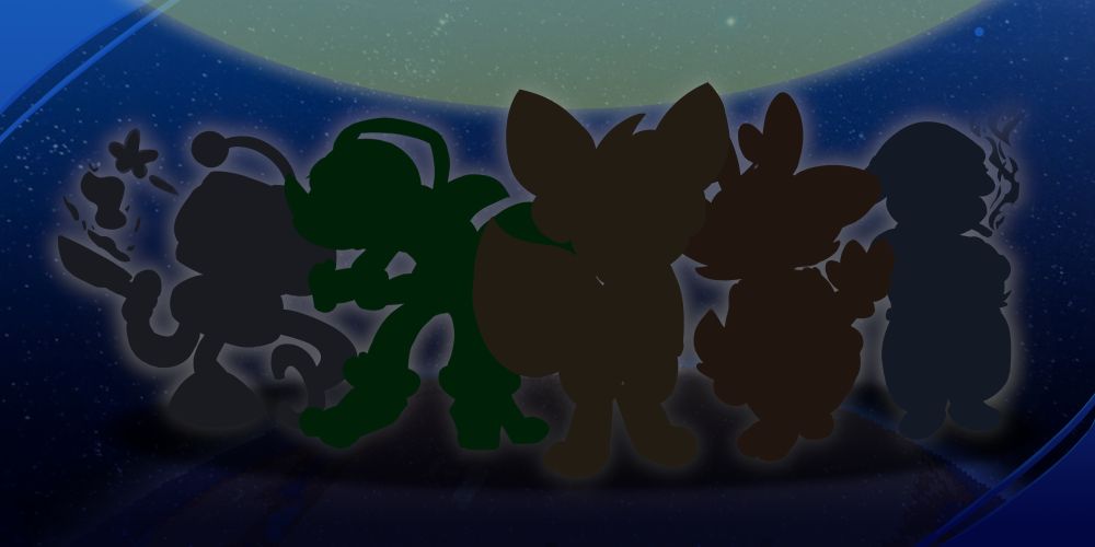 5 shadowed characters on a starry blue background.  It's hard to make out who they all are.
